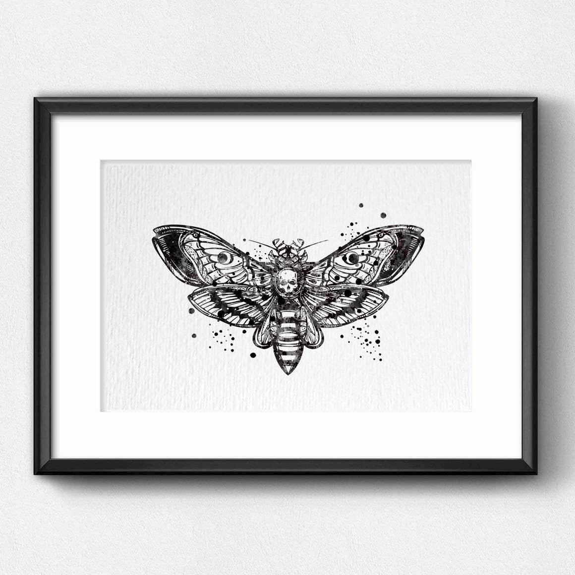 Dignovel Studios 8X10 sin marco cabeza de muerte halcón polilla insecto tótem ciencia animal acuarela arte impresión arte pared guardería niños