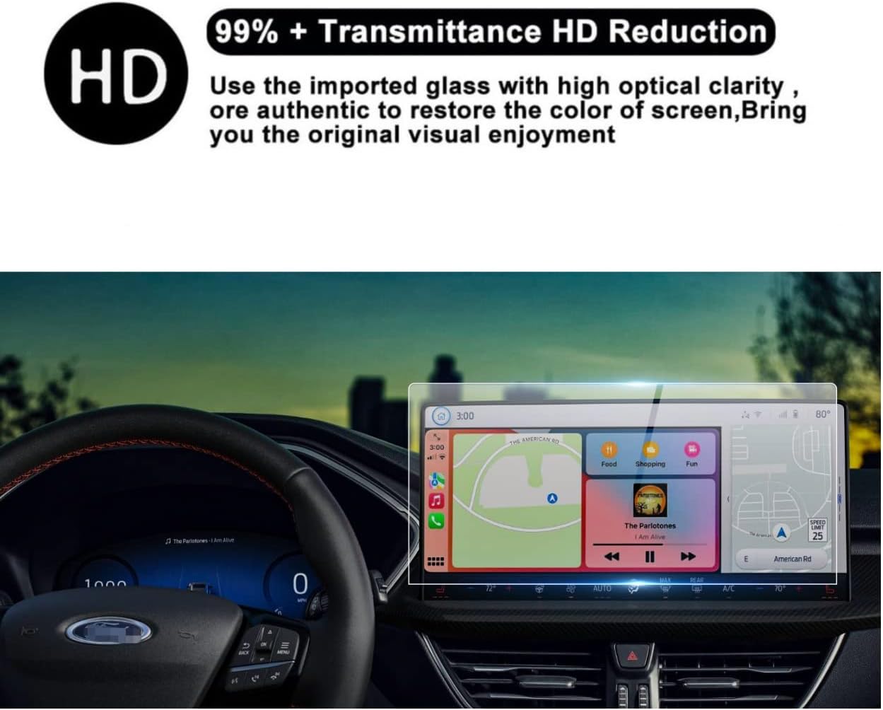 SATIS – Protector de pantalla compatible con Ford Escape 2023, pantalla táctil de 13.2 pulgadas, antiarañazos, sin burbujas, vidrio templado de