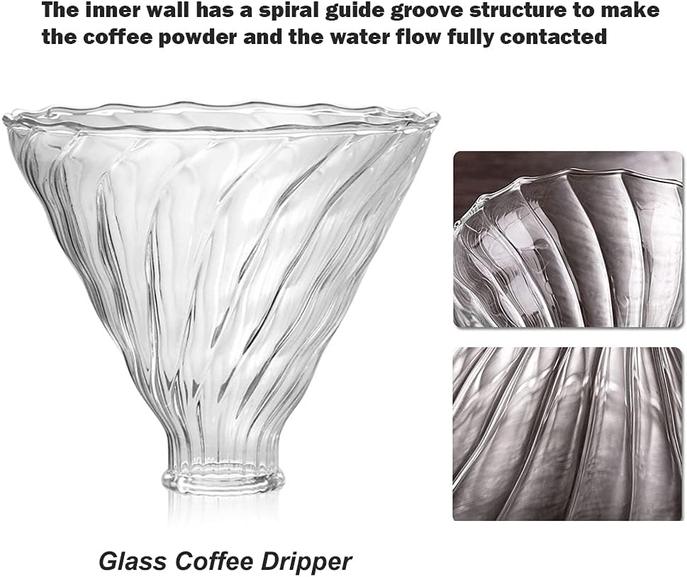 Juego de cafetera vertida  Incluye gotero de café de vidrio, soporte de gotero de metal, servidor de café resistente al calor de 20.3 fl oz y 40