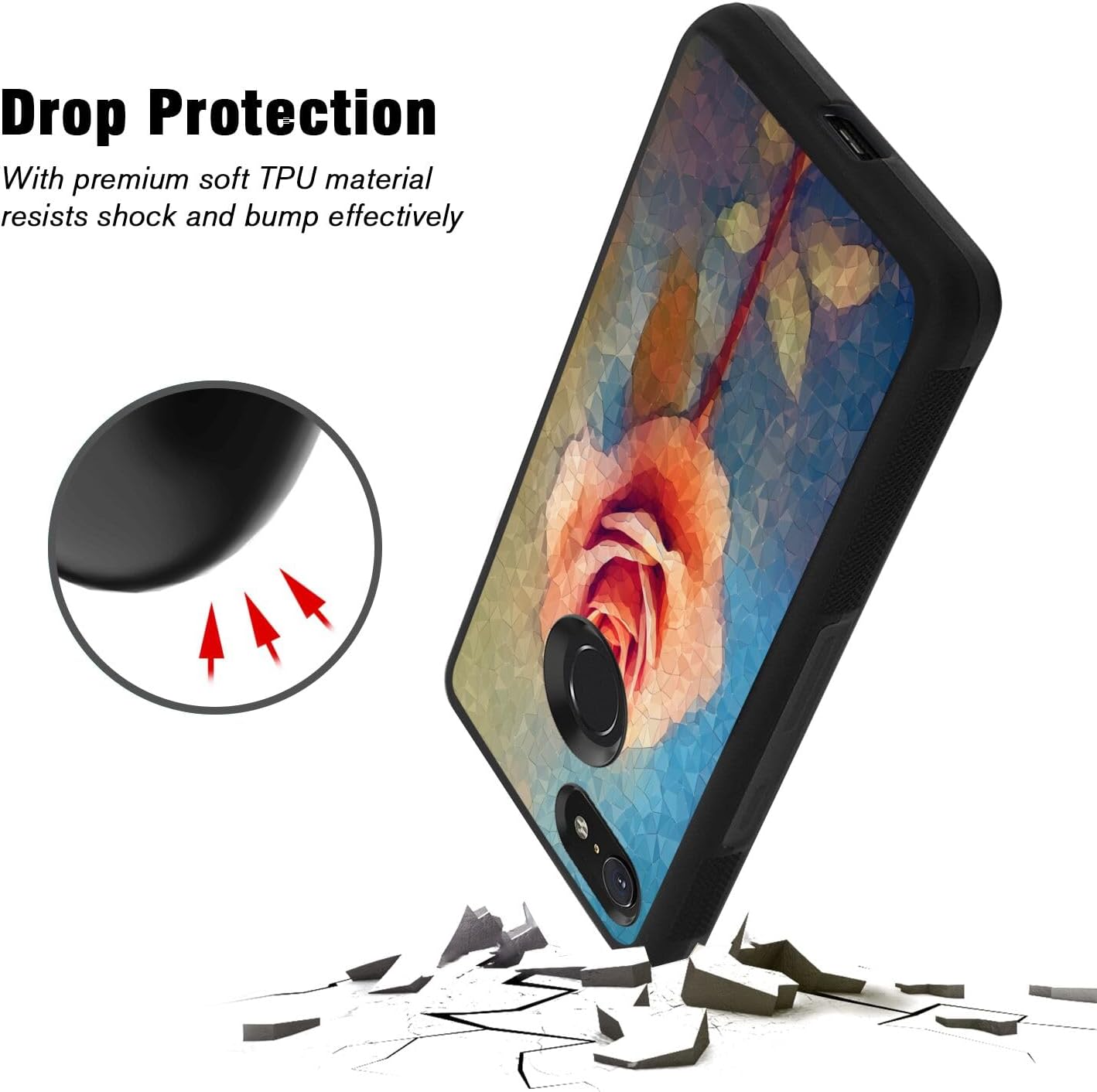 DAFEI Phone Case Compatible with Google Pixel 3a Rose Flower-aa1207 Black Frame Shockproof and Slim Rubber TPU Material with Uniqe Design