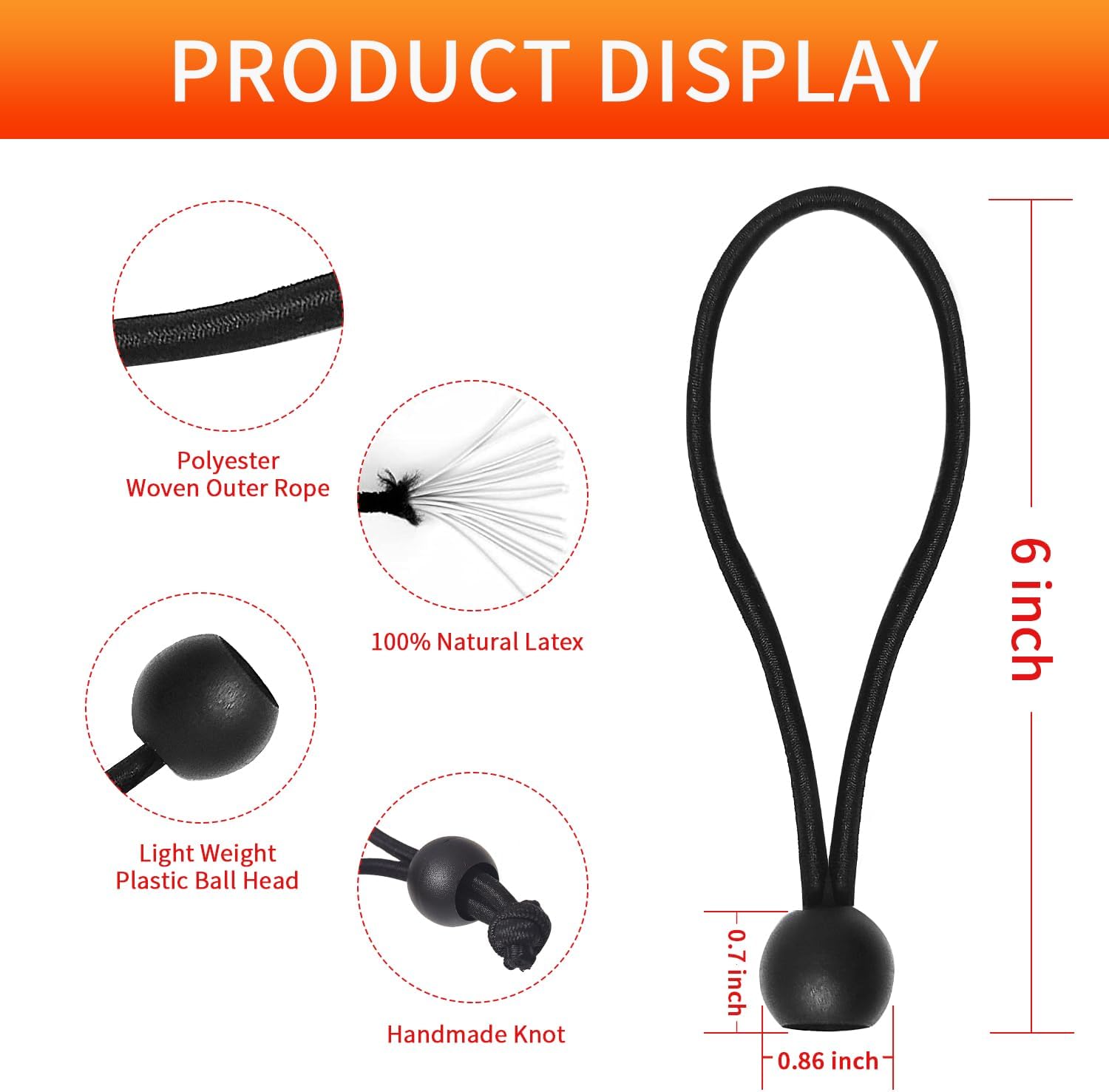 Cuerdas elásticas de bolas de 6 pulgadas resistentes y versátiles con bolas, cuerda elástica con bolas, cuerda de bucle, para interiores y