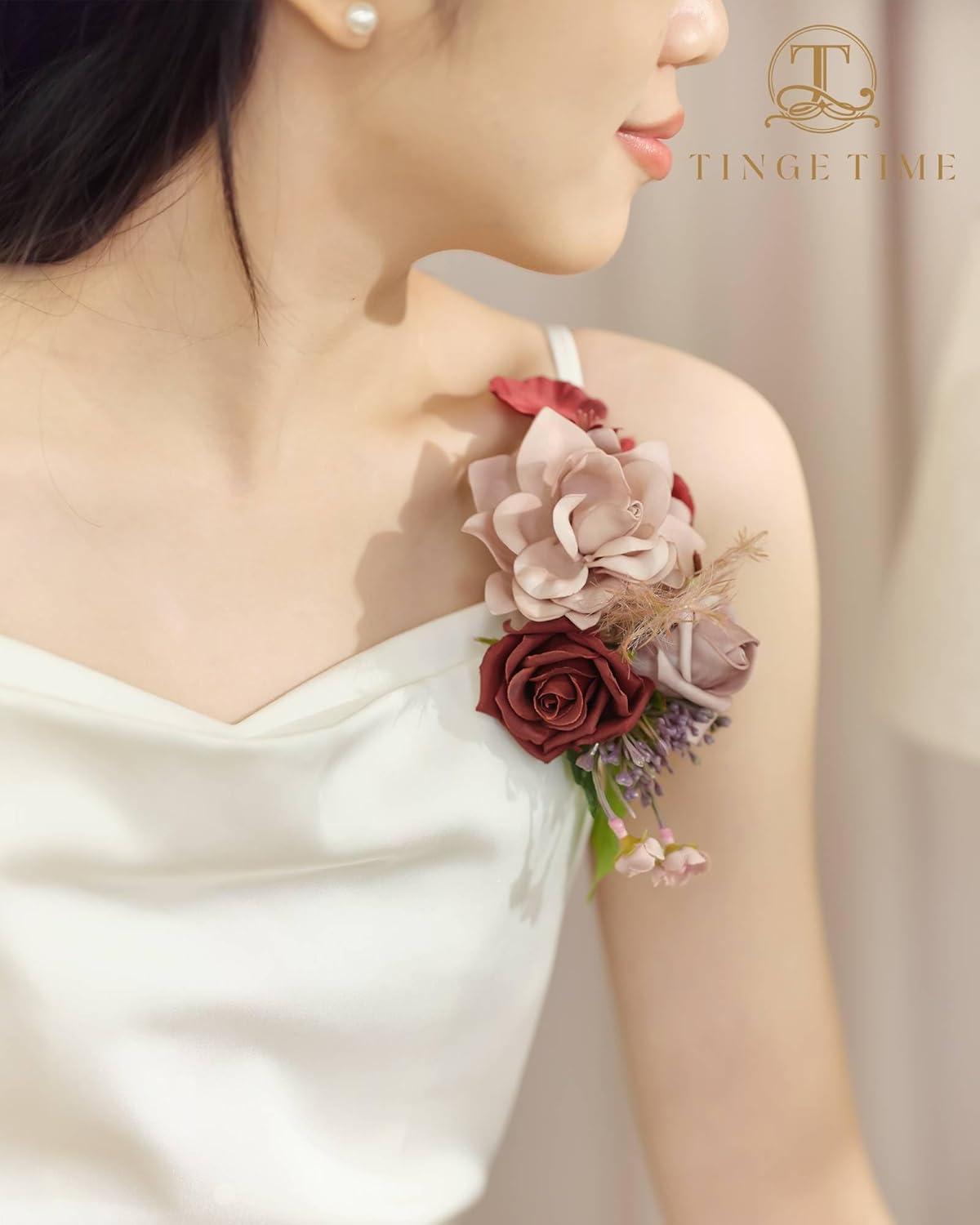TINGE TIME Ramilletes artificiales de hombro, juego de 2, ramillete floral para la madre de la novia para ceremonia de boda, aniversario, cena