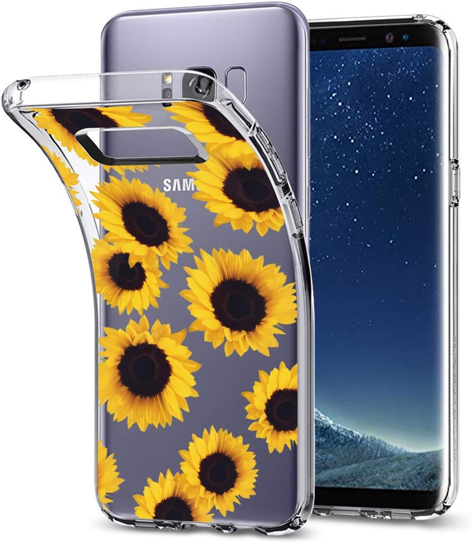 sidande Funda para Galaxy S8, Galaxy S8 con flores, a prueba de golpes, transparente, suave, flexible, TPU delgada, para Samsung Galaxy S8 (versión