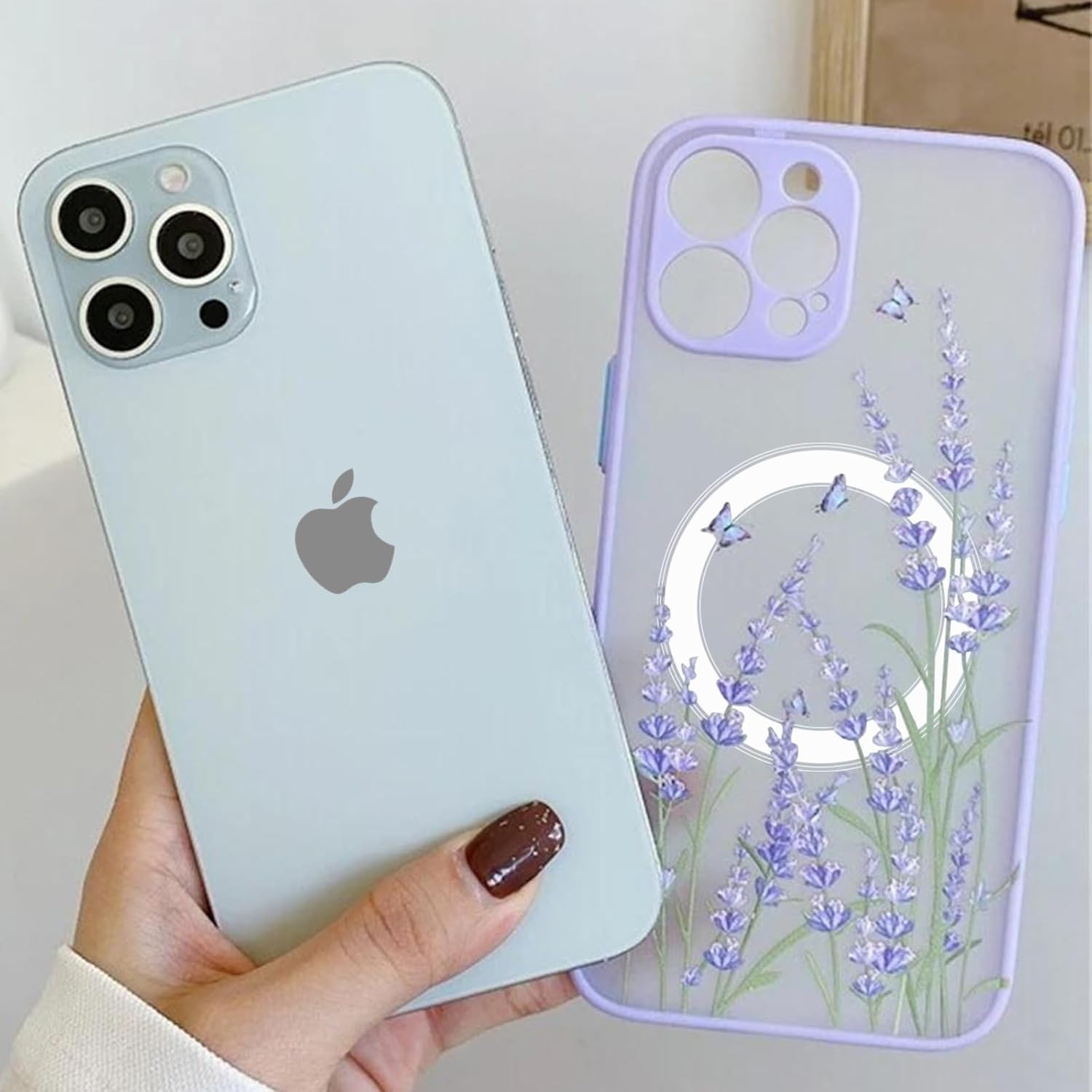 Ownest Funda compatible con iPhone 13, ajuste magnético para MagSafe para parte trasera transparente de policarbonato esmerilado, flores 3D, flores