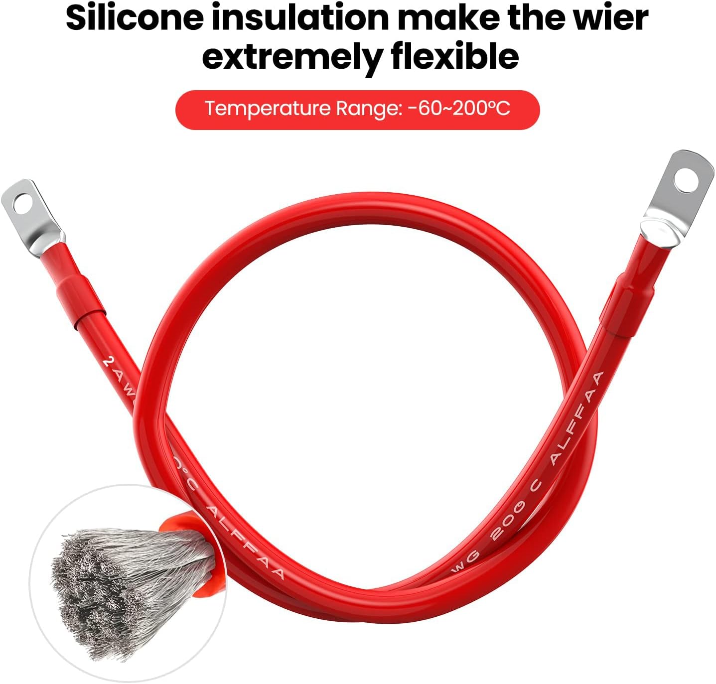 Cables inversores de energía de batería paralela de calibre 4 AWG rojo + negro para energía solar, automovilística y marina (juego) (2 pies)