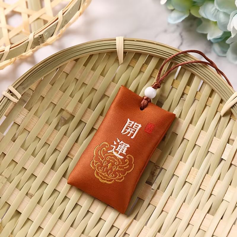 Bolso de bendición de estilo chino marrón, talismán chino clásico, felicidad, amuleto chino sales marinas, espiritual, budista