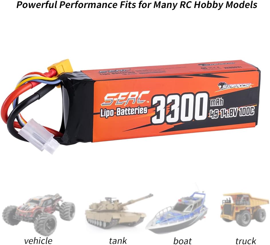 SUNPADOW Batería Lipo 4S FPV 3300mAh 14.8V 100C Paquete suave con conector XT60 recargable para RC FPV Quadcopter Avión Helicóptero Avión Dron (2