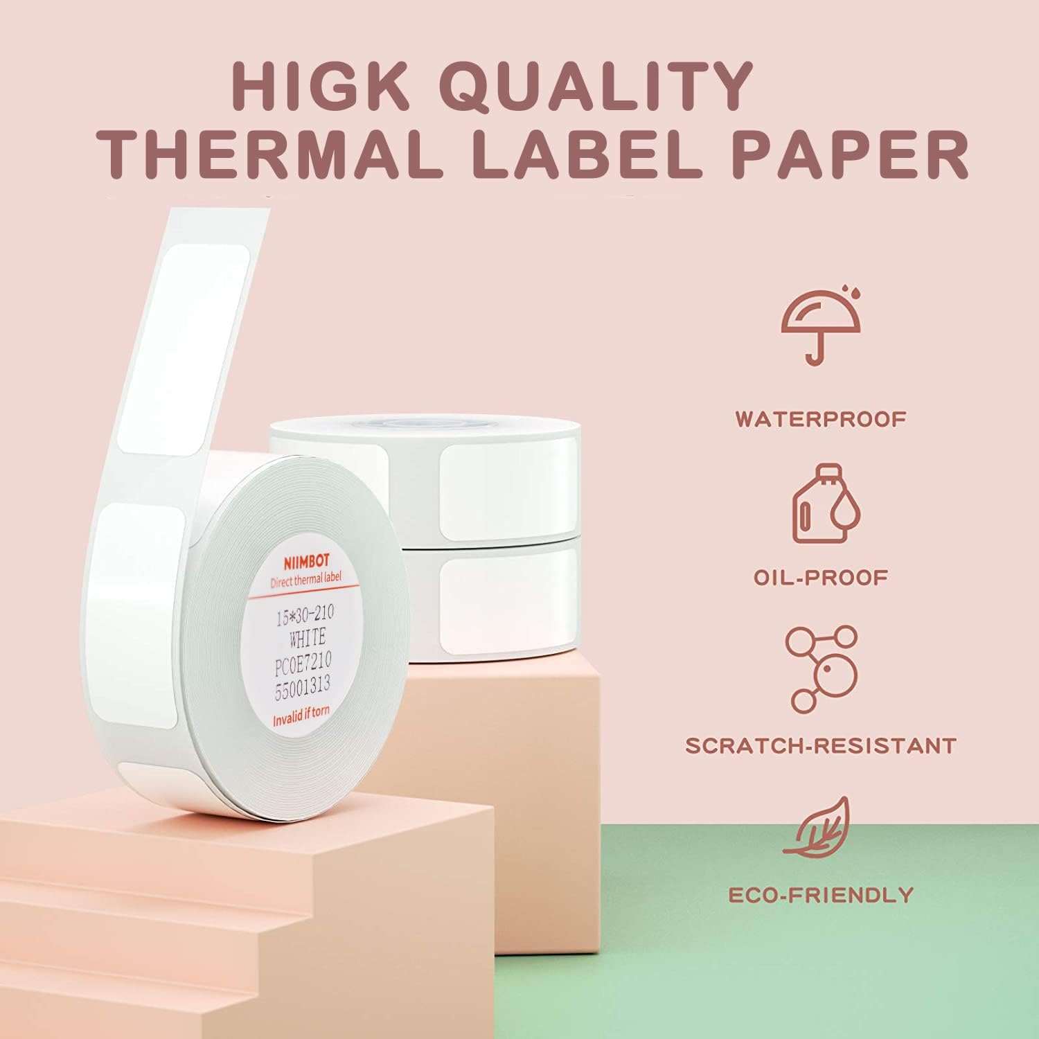 Cinta de etiquetas de impresora modelo D11D110D101, (3 rollos, 0.59 “x 1.18″15×30 mm) Papel de impresión de etiquetas adaptado, reemplazo de cinta