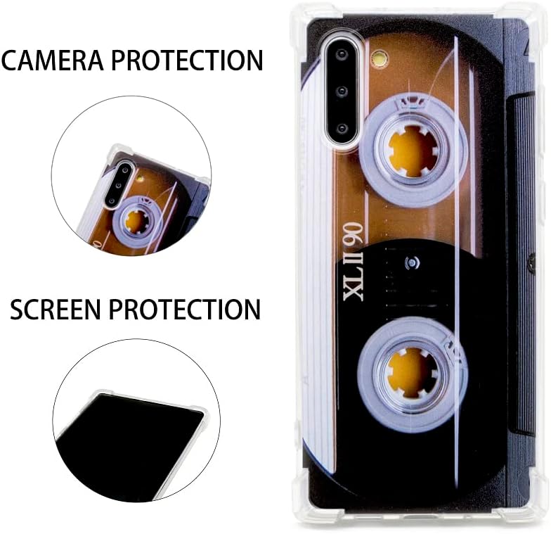 FAteam – Funda para Galaxy Note 10 con esquinas reforzadas de poliuretano termoplástico (TPU), suave, con cinta de casete de música retro,