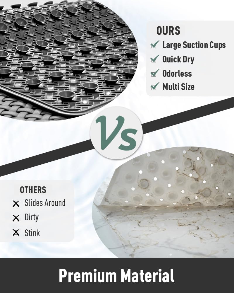 tchdio Tapete extra largo antideslizante de 40 x 16 pulgadas, tapete de ducha con ventosas fuertes y agujeros de drenaje, lavable a máquina, para