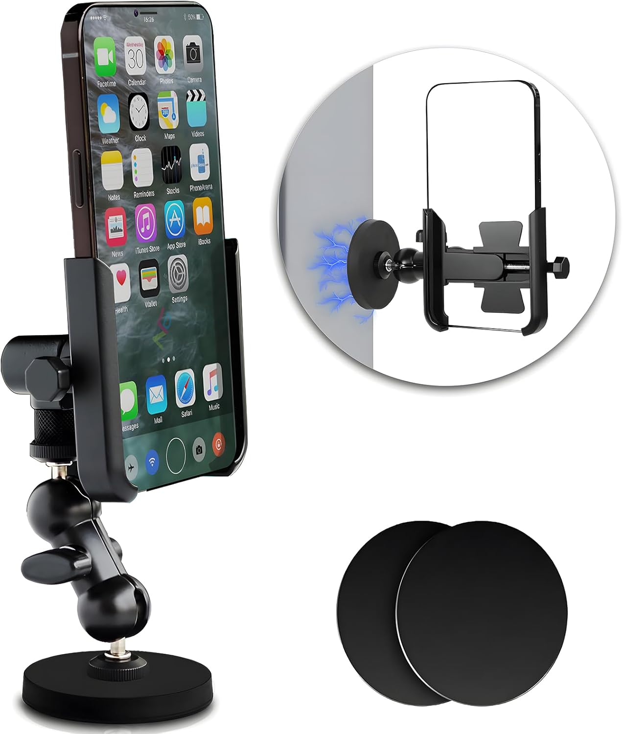 Soporte magnético de metal para teléfono con soporte de grabación de video, soporte para teléfono de gimnasio, atrae a cualquier superficie de metal