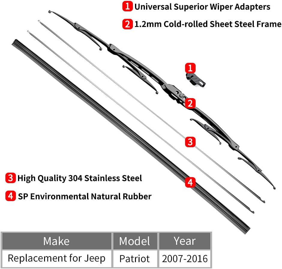 Repuesto para limpiaparabrisas delantero de 21 + 21 pulgadas, compatible con vehículos 2007-2016, repuesto de fábrica OTUAYAUTO