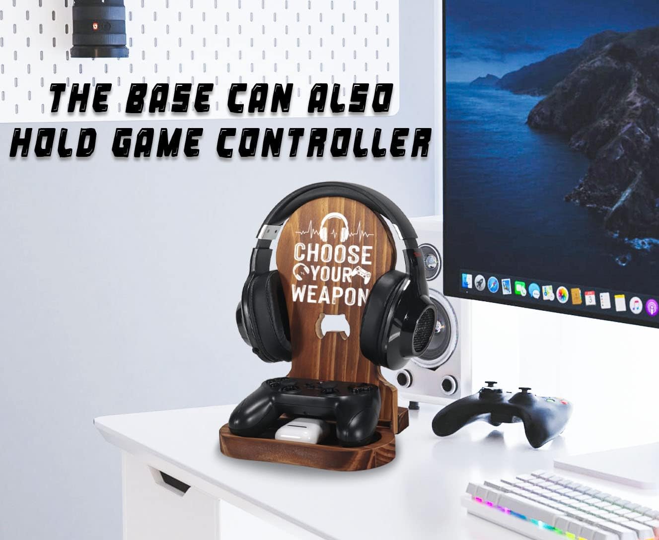 Regalos para jugadores adolescentes, soporte de auriculares para hombres, decoración de escritorio de sala de juegos, soporte de auriculares de