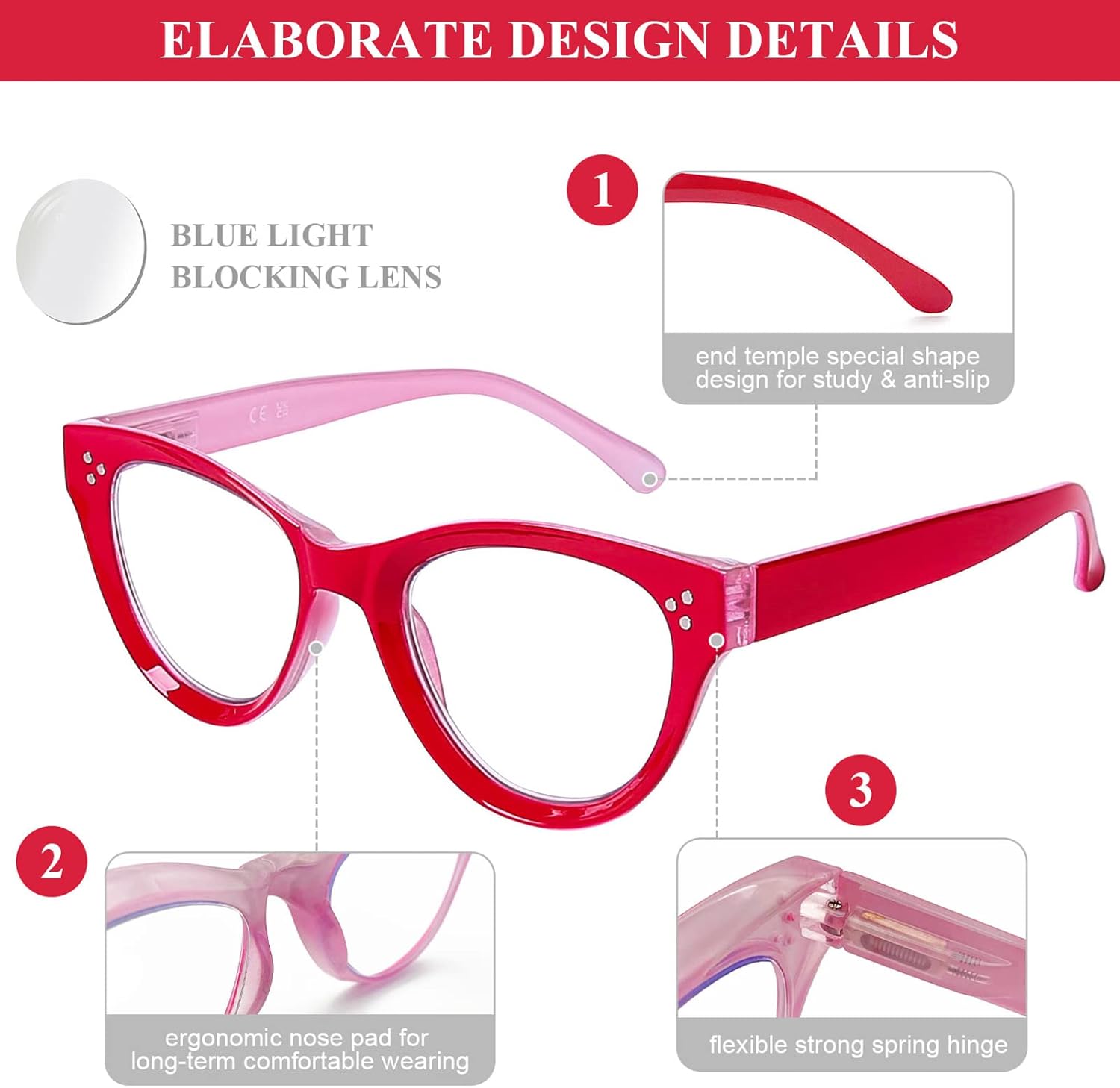 AQWANO Lentes de lectura de ojo de gato con bloqueo de luz azul, para computadora de gran tamaño, para mujeres, lentes con filtro antirreflejos,