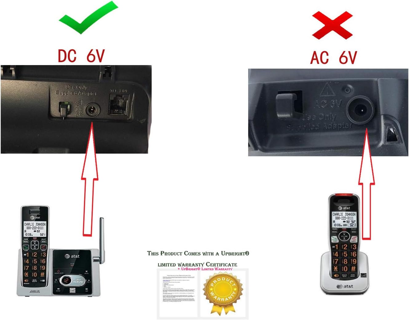 UpBright Adaptador de corriente continua de 6 V compatible con VTech DS6151 DS6101 DS6321 DS6322 DS6511 DS6521 DS6611 DS6621 DS6641 DS6670 DS6671