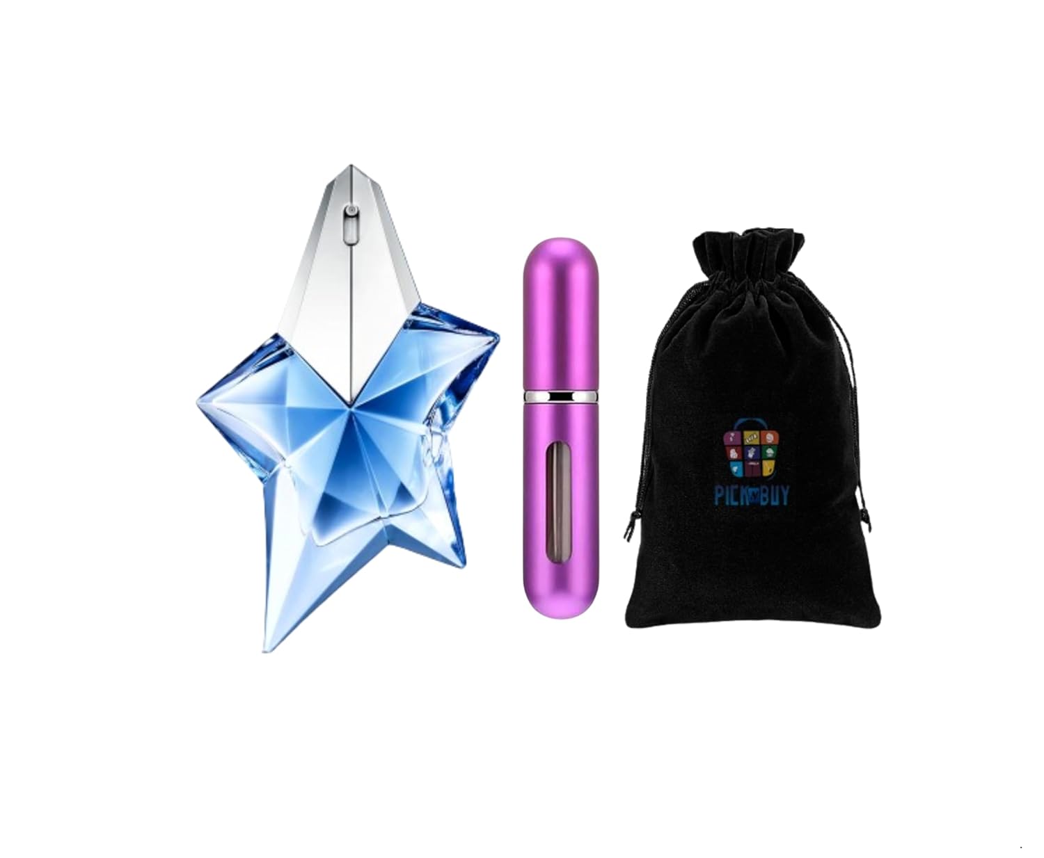 PICKN BUY Angel for Women  3.4 fl oz Original Eau De Parfum – Set de regalo en aerosol recargable con bolsa y atomizador de perfume de viaje vacío,