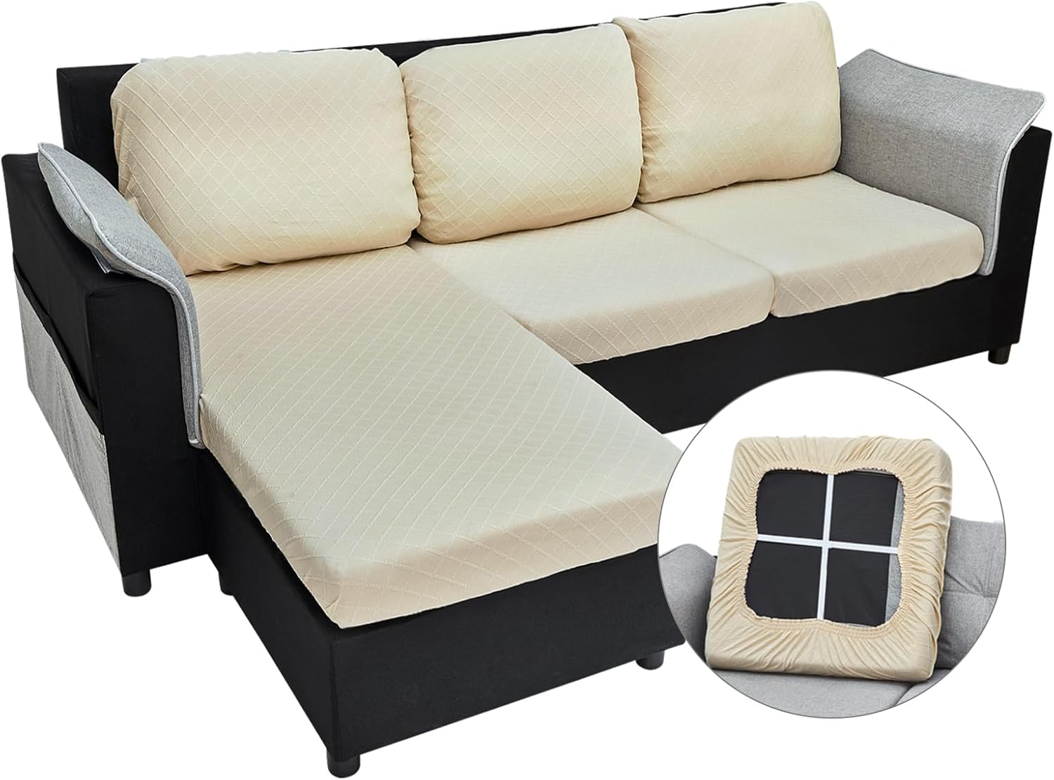 Fundas de cojín para sofá, funda de cojín elástica para sillón, sofá de 1 asiento, jacquard de celosía de diamantes con banda elástica (1 funda de