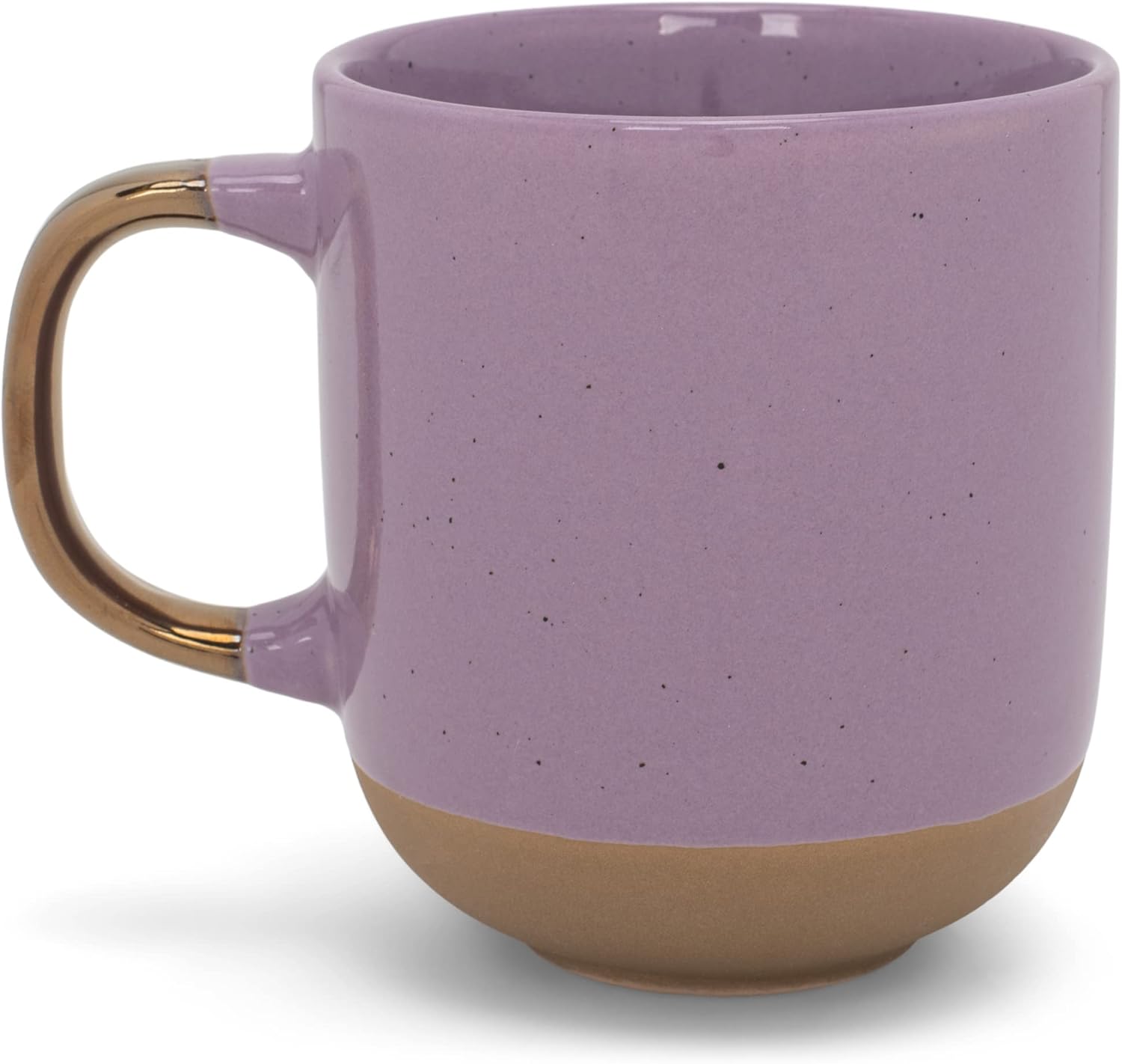 Elanze Designs Speckled – Juego de 4 tazas de cerámica de 16 onzas con mango metálico, color morado