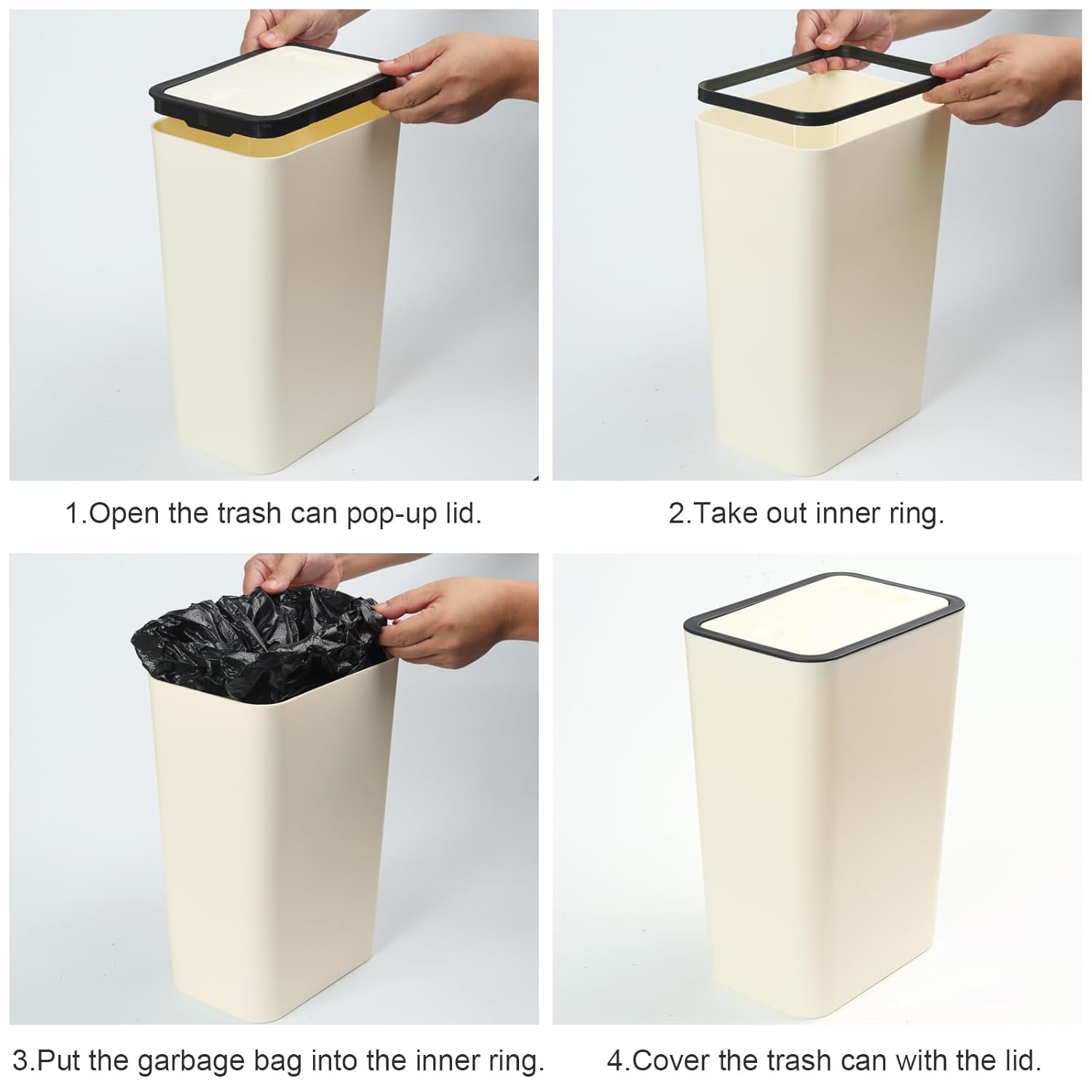 Anzoymx Botes de basura para baño con tapas, paquete de 2 botes de basura de cocina de 4 galones con tapa desplegable, cesta de basura pequeña y