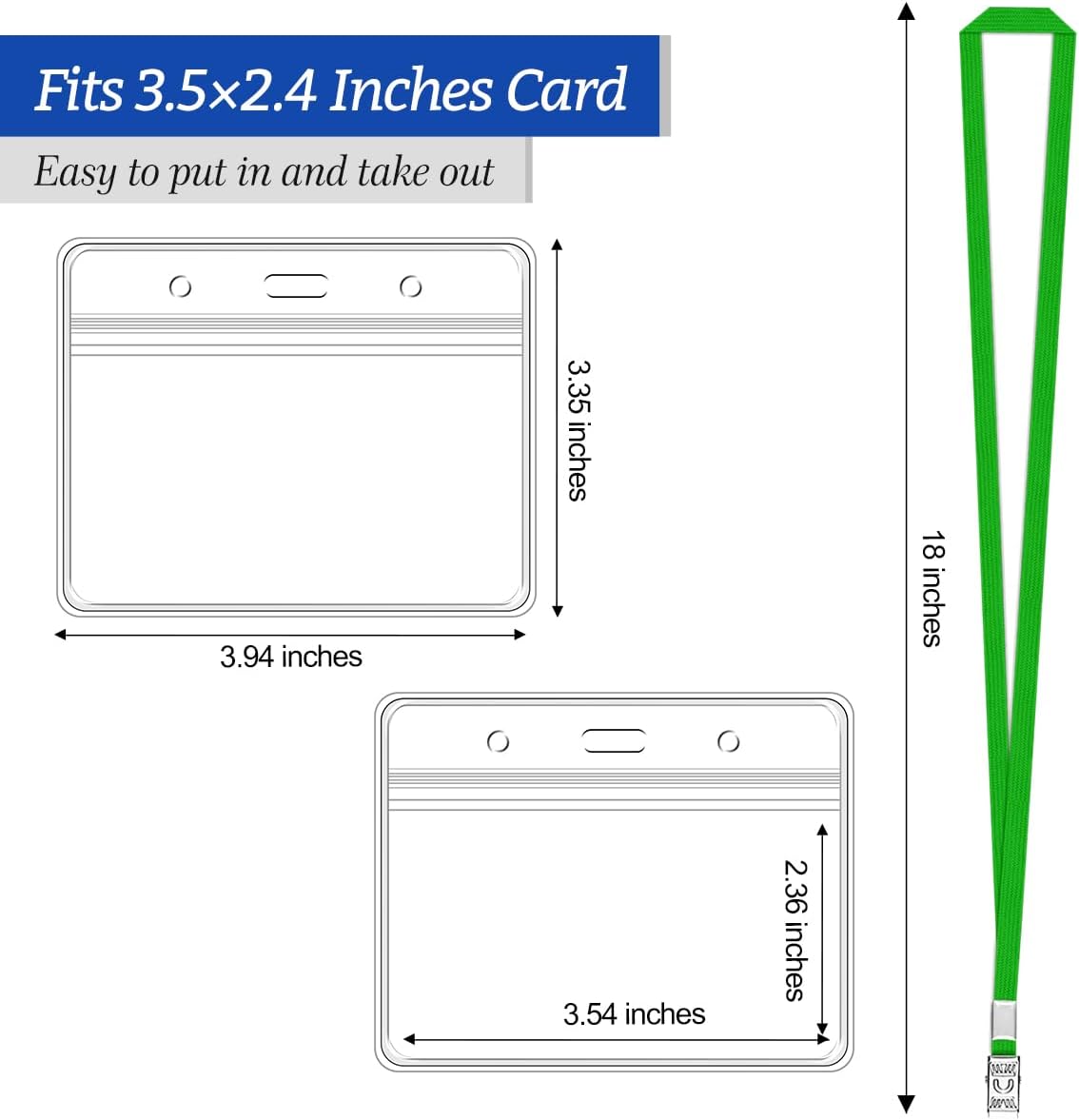 Tarjeta de identificación horizontal transparente y cordón, cordones reutilizables para soporte de tarjeta de identificación, soporte para placa de