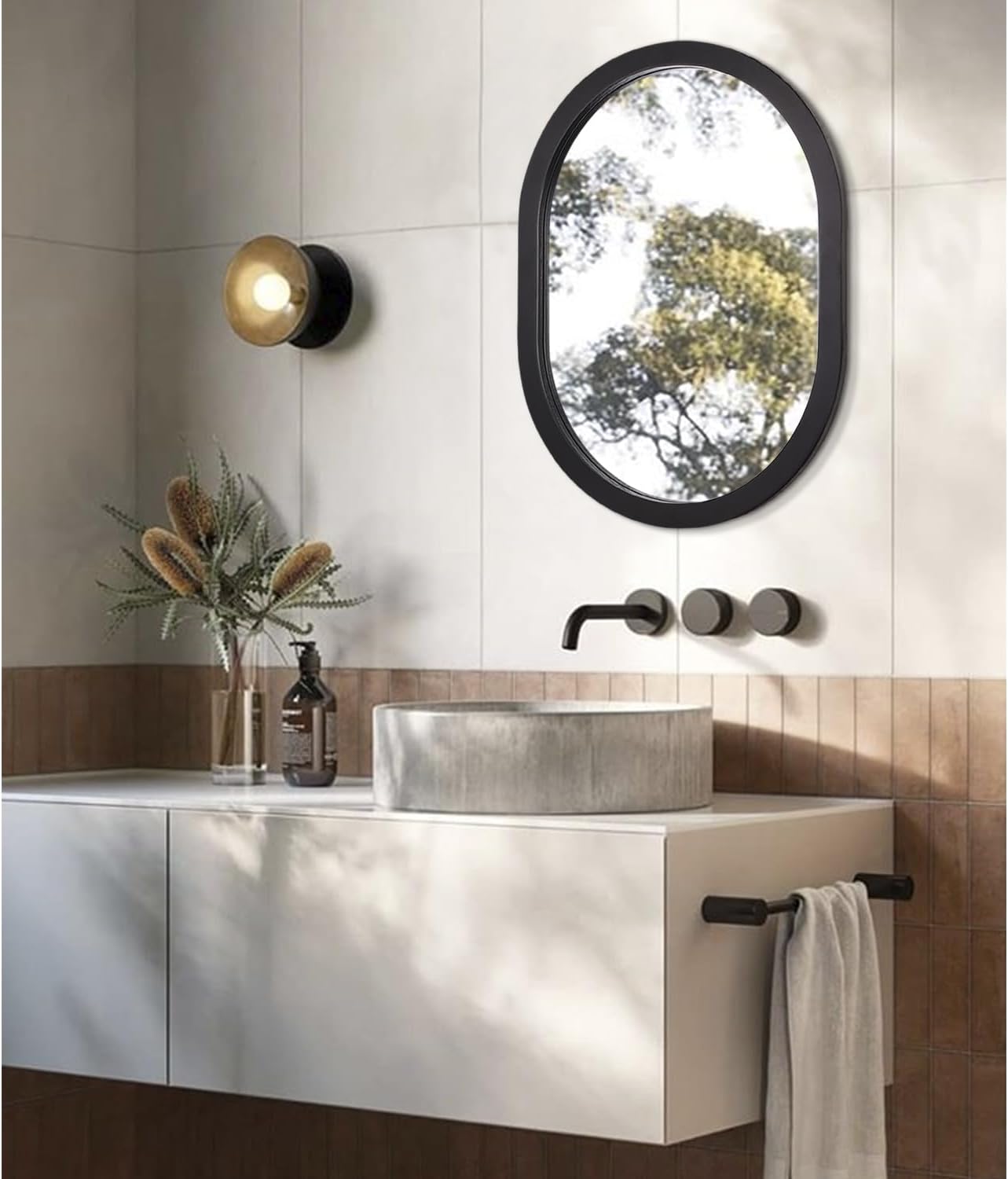 Espejo de pared ovalado negro para baño, decoración de espejo para pared, marco de madera, espejo de maquillaje para sala de estar, dormitorio,