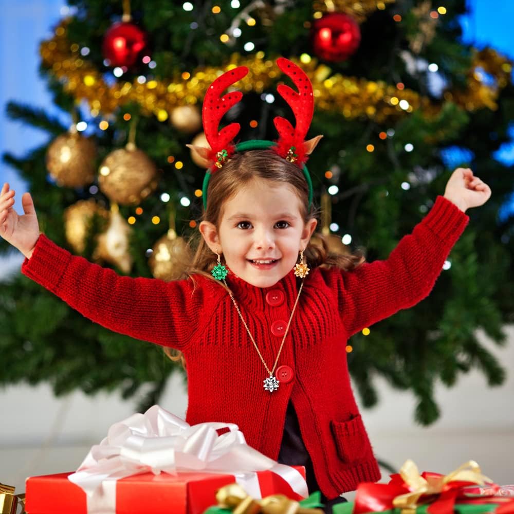 JOICEE 24 dijes de Navidad para hacer joyas, cinta metálica de Navidad, lazos de regalo para pulseras, collares, aretes, suministros de manualidades