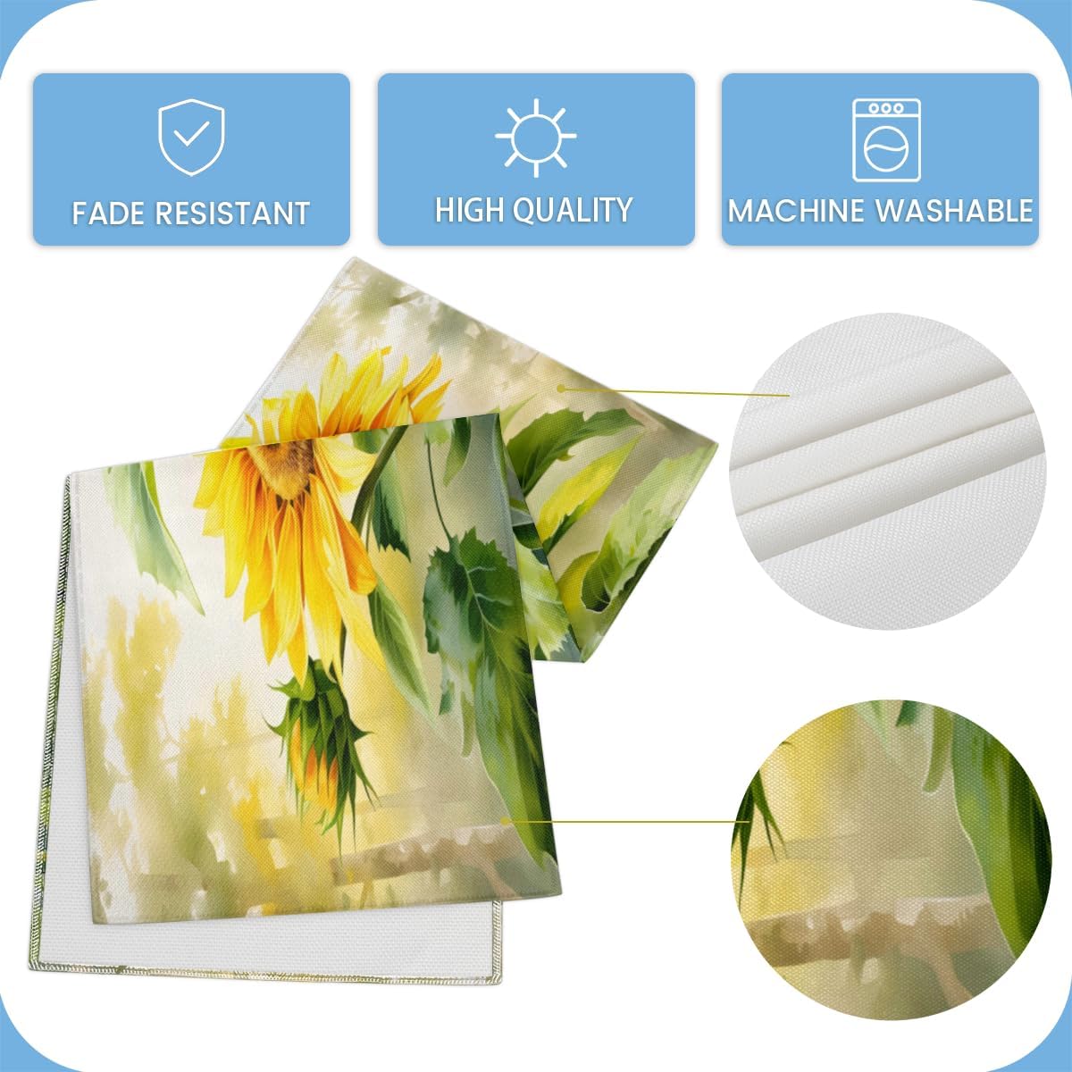 Table Runner Sunny Sunflower, Autumn Rustic Linen Table Cloth Kitchen Dining Table Decor for Home Party 13 x 72 Inches