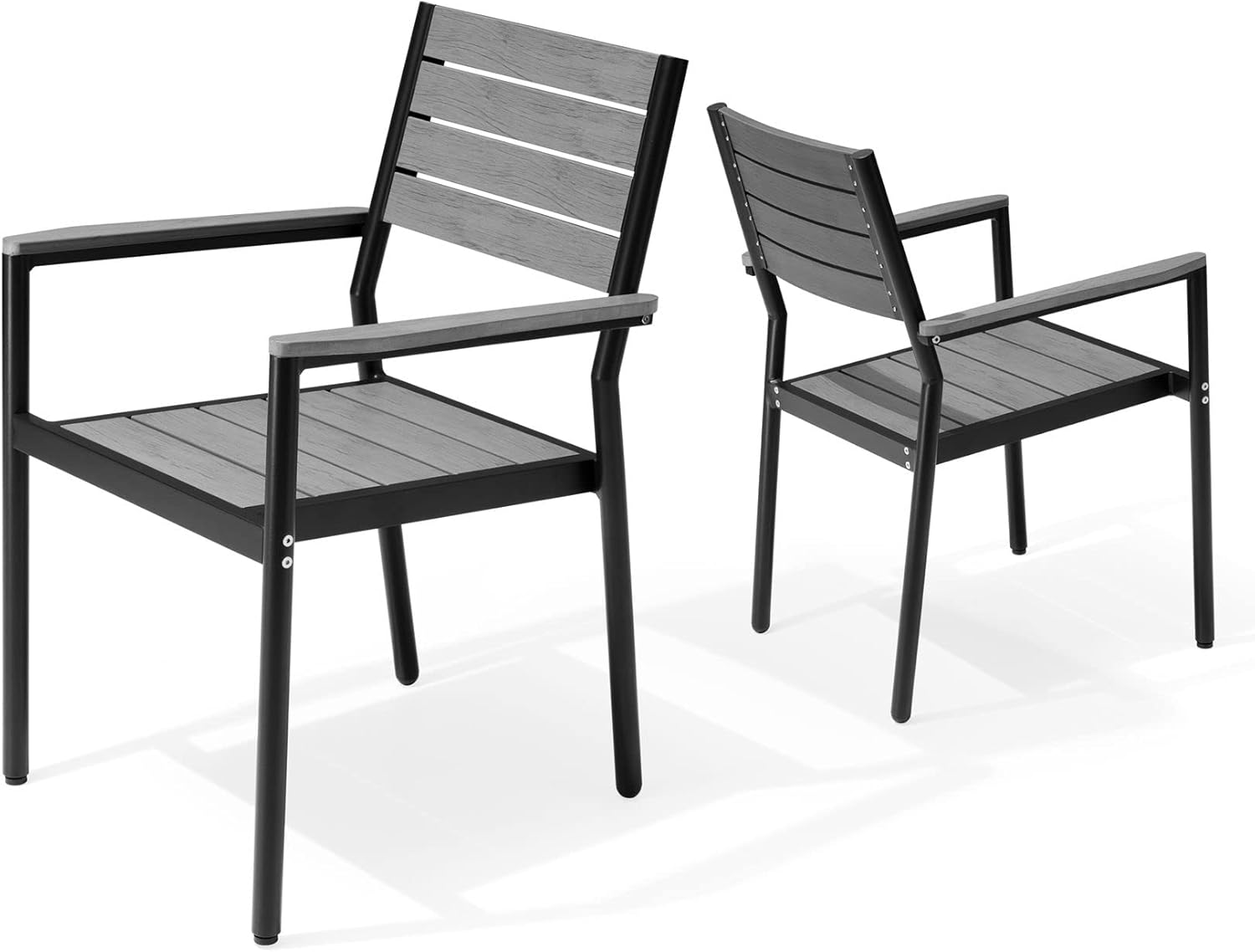 Pellebant Juego de 2 sillas de comedor apilables para exteriores, marco de aluminio con asiento y respaldo compuesto de plástico de madera, para