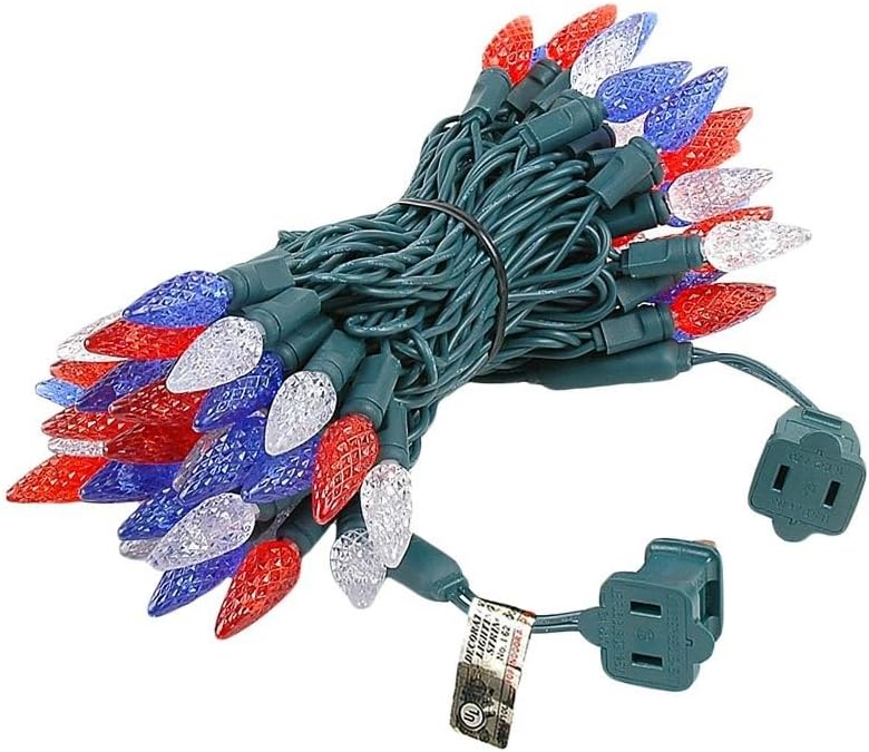 Novelty Lights – Mini juego de 70 luces C6 LED de Navidad, serie de luces de grado comercial para exteriores, cable verde, 24 pies