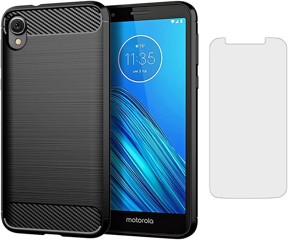 Asuwish Funda compatible con Moto E6 y protector de pantalla de vidrio templado, accesorios de celda de película, cubiertas delgadas de silicona