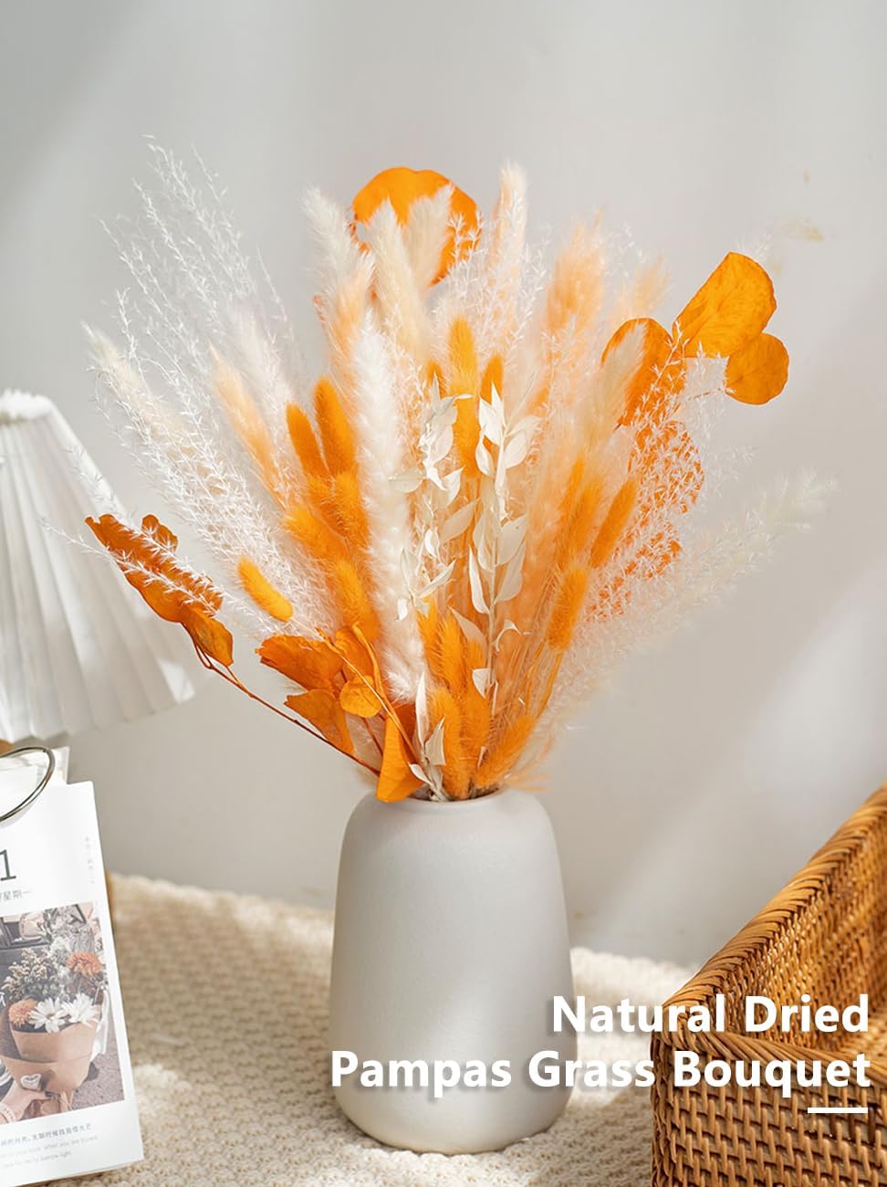 Ramo de hierba de pampa seca natural, ramo bohemio para decoración del hogar, flores secas de frragmitas, flores secas de 17 pulgadas para