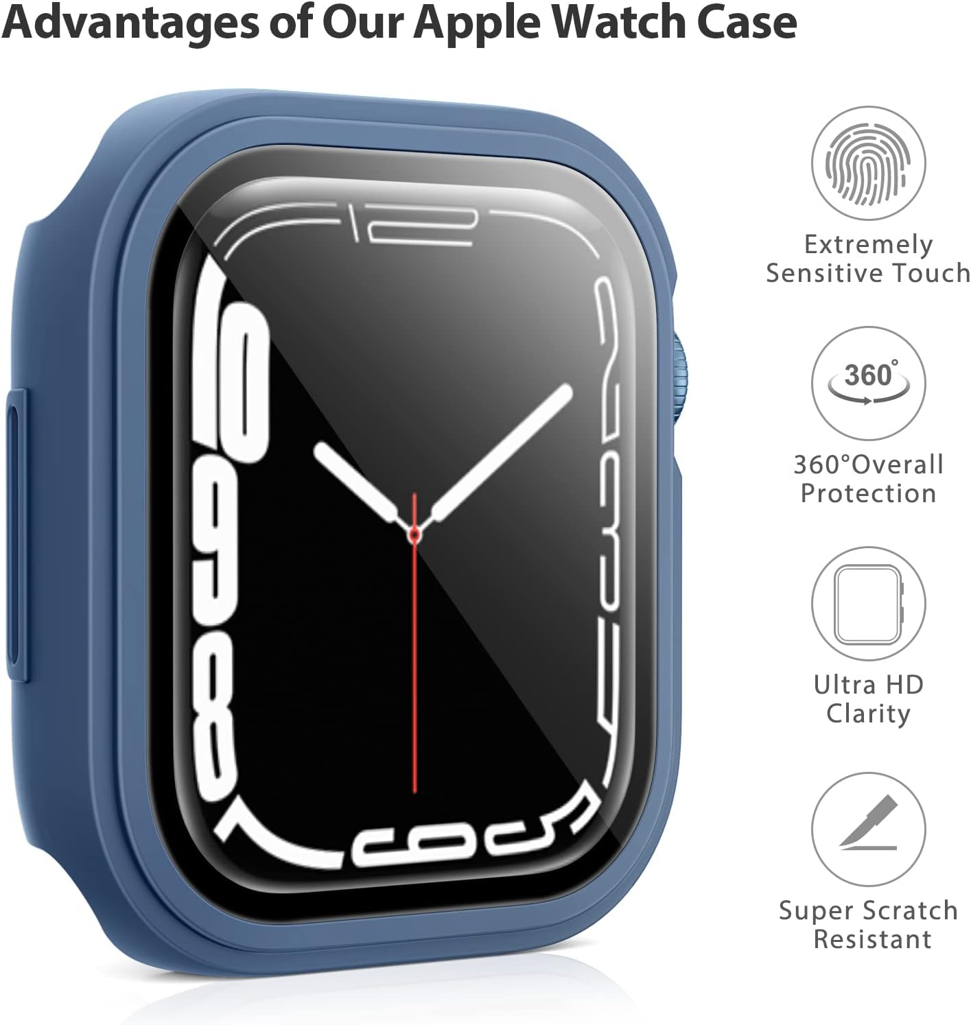 Vancle Funda para Apple Watch Series 8 Series 7 Protector de pantalla de 1.614 in, cubierta protectora completa de policarbonato duro con vidrio
