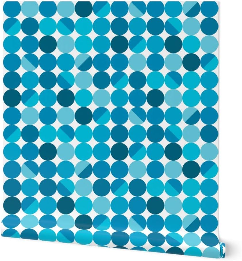 Spoonflower Peel & Stick Wallpaper Swatch – Blue Moon White Retro Circles Midcentury Modern Cool Lampshade Custom Removable Wallpaper