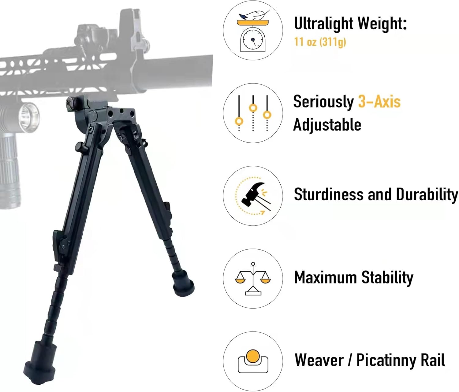 WoStride – Bipod para rifle táctico ajustable de 7 a 9 pulgadas, compatible con Picatinny & Weaver adaptador de liberación rápida para disparos,