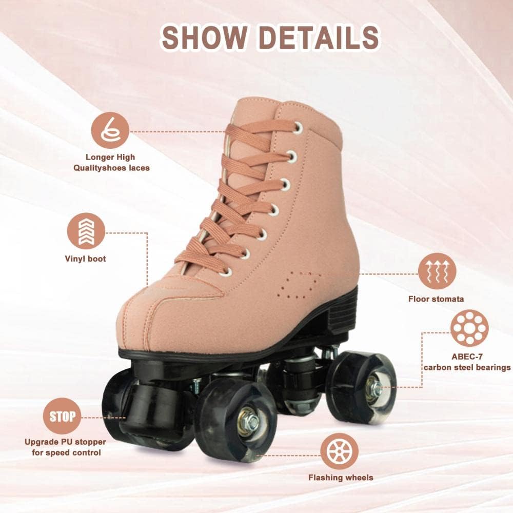 Comeon Patines clásicos para mujer, unisex, de caña alta, de 4 ruedas, patines de doble fila para niños y niñas