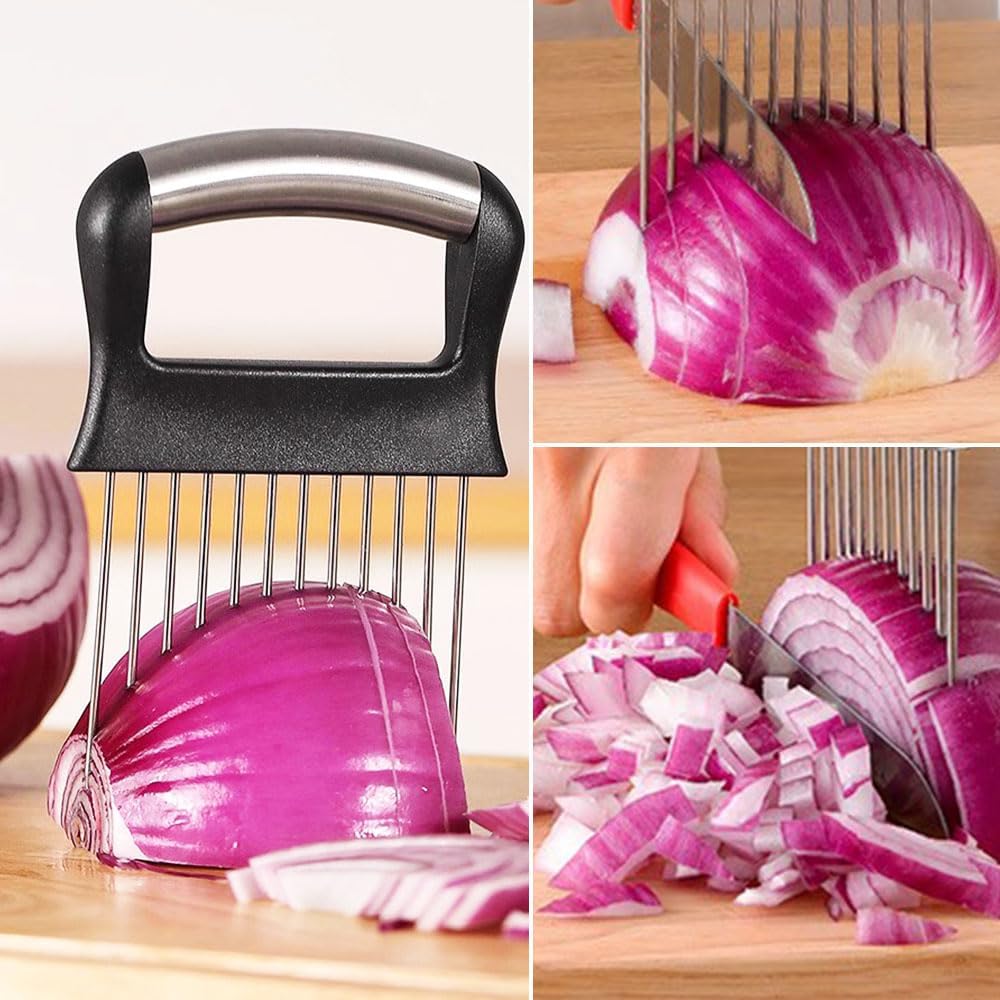 Soporte de cebolla para rebanar, soporte de rodajas de cebolla de acero inoxidable actualizado 2024 cortador de verduras cortador de verduras,