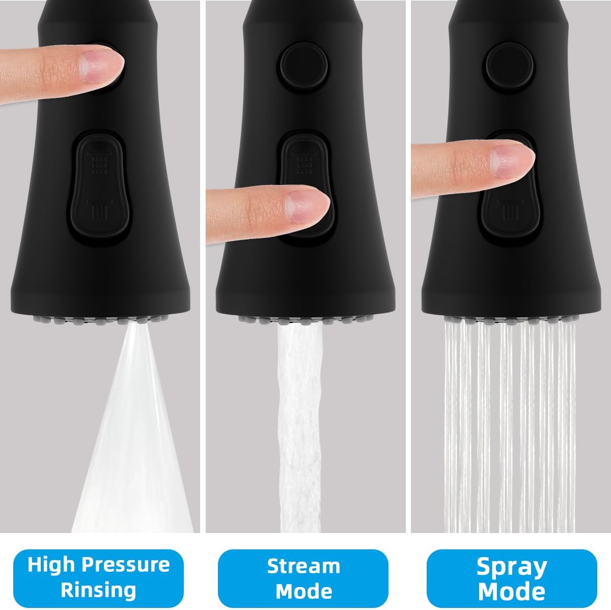 Hibbent Reemplazo de cabezal de grifo de cocina extraíble, boquilla rociadora de fregadero de cocina de 3 funciones con 10 adaptadores, compatible