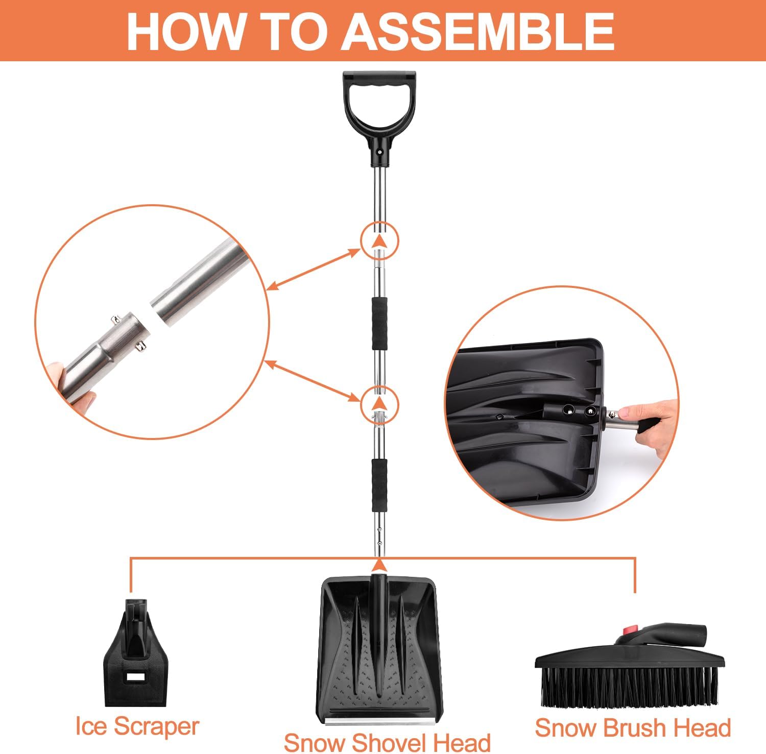 OCGIG Kit de pala de nieve portátil 3 en 1 con raspador de hielo y cepillo de nieve, diseño plegable de emergencia, juego de quitanieves para