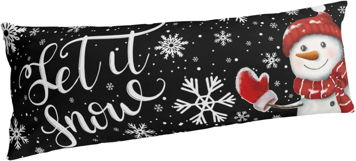 Funda de almohada corporal de muñeco de nieve, fundas de almohada suaves y decorativas de lujo para sofá largo lumbar con cierre de sobre, Feliz