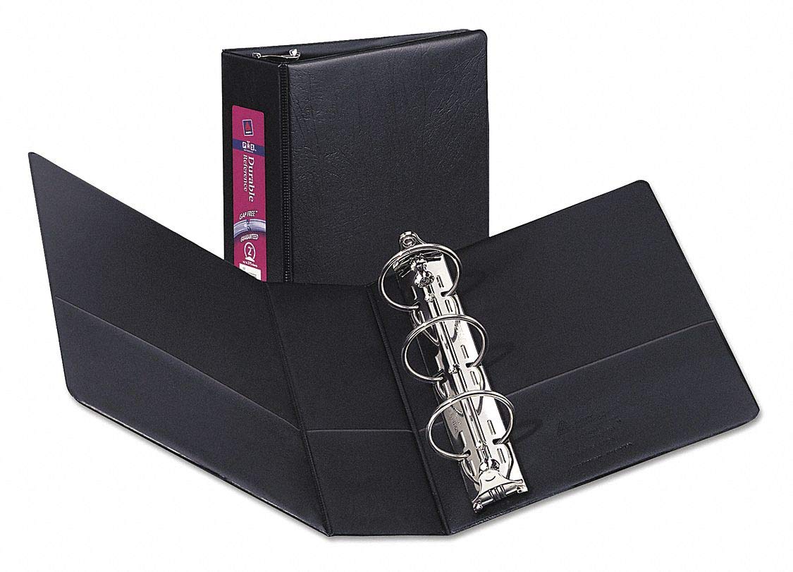 Avery – Carpeta de 3 anillas negra de 5 pulgadas, tamaño de hoja de 5 12 x 8 12 pulgadas, vinilo, capacidad de 375 hojas, carpetas