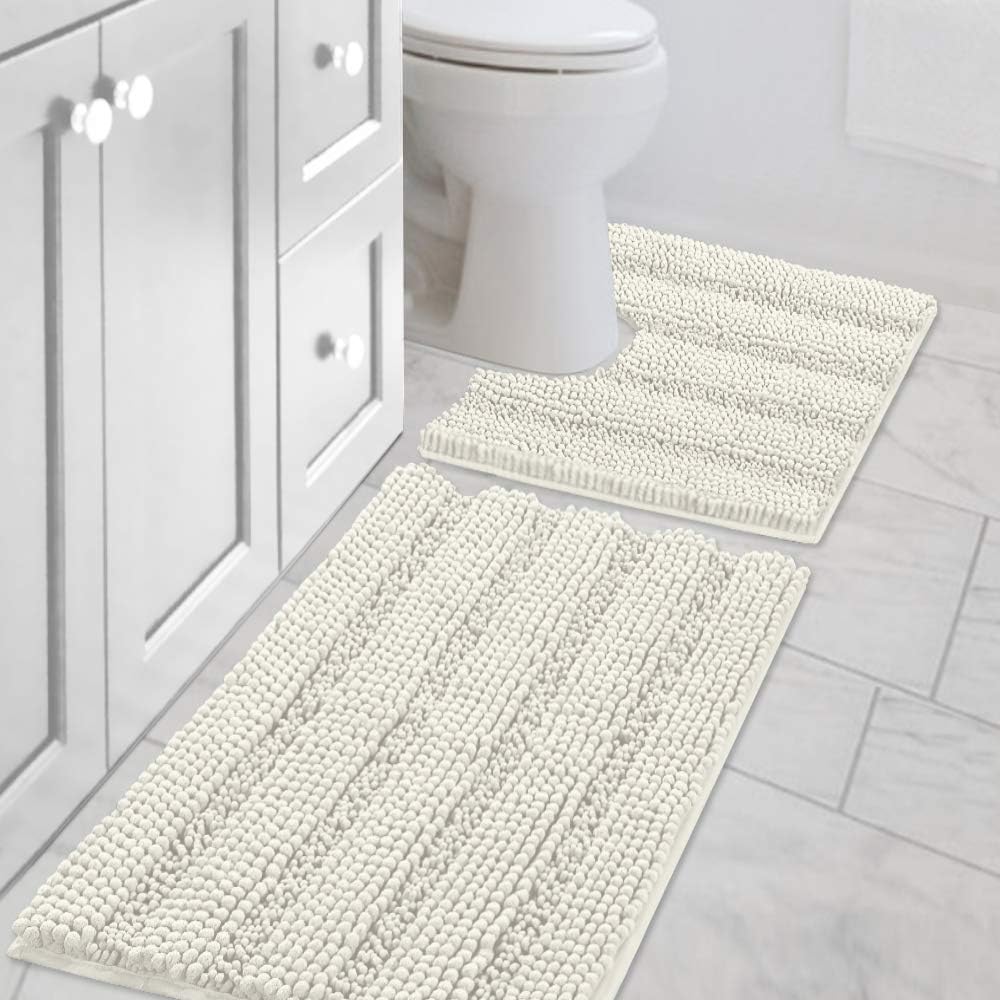 H.VERSAILTEX Juego de 2 tapetes contorneados, de baño e inodoro, antideslizantes, ultragruesos, absorbentes, a rayas y lavables (20 x 32 pulgadas y