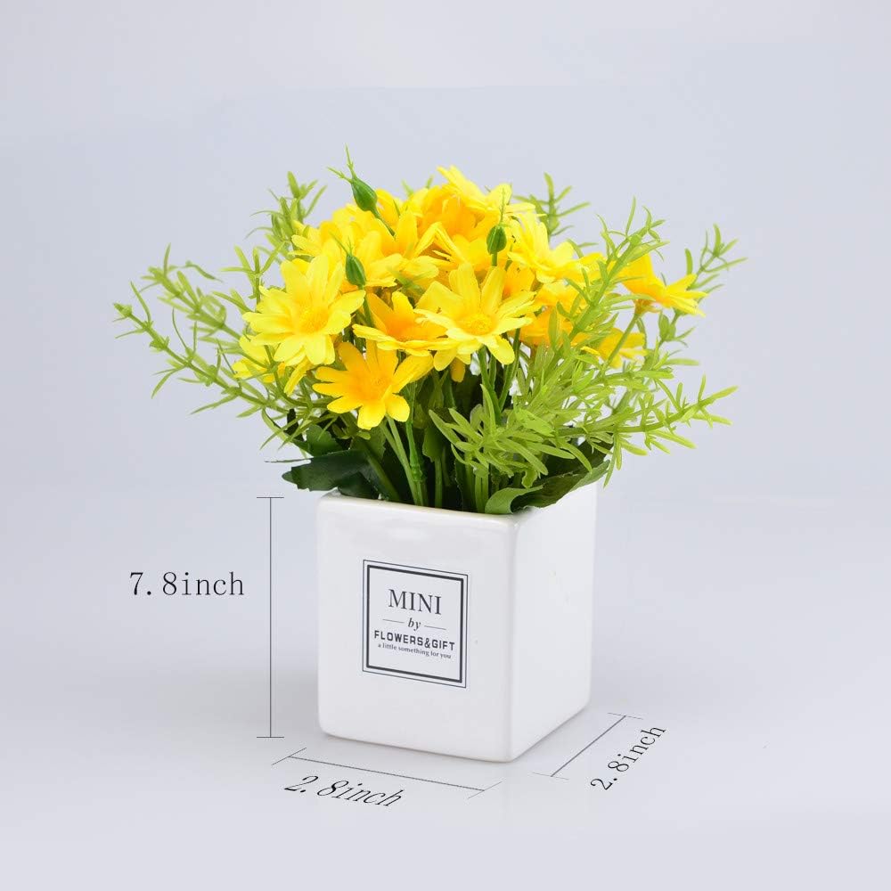 Arreglos de flores artificiales margarita, ramo de plantas florales falsas mini jarrón de crisantemo en maceta para interior, hogar, boda,