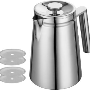 Meelio Cafetera pequeña de prensa francesa, prensa francesa con aislamiento de doble pared, acero inoxidable, incluye 4 fliters adicionales (27.1 fl Meelio Cafetera pequeña de prensa francesa, prensa francesa con aislamiento de doble pared, acero inoxidable, incluye 4 fliters adicionales (27.1 fl