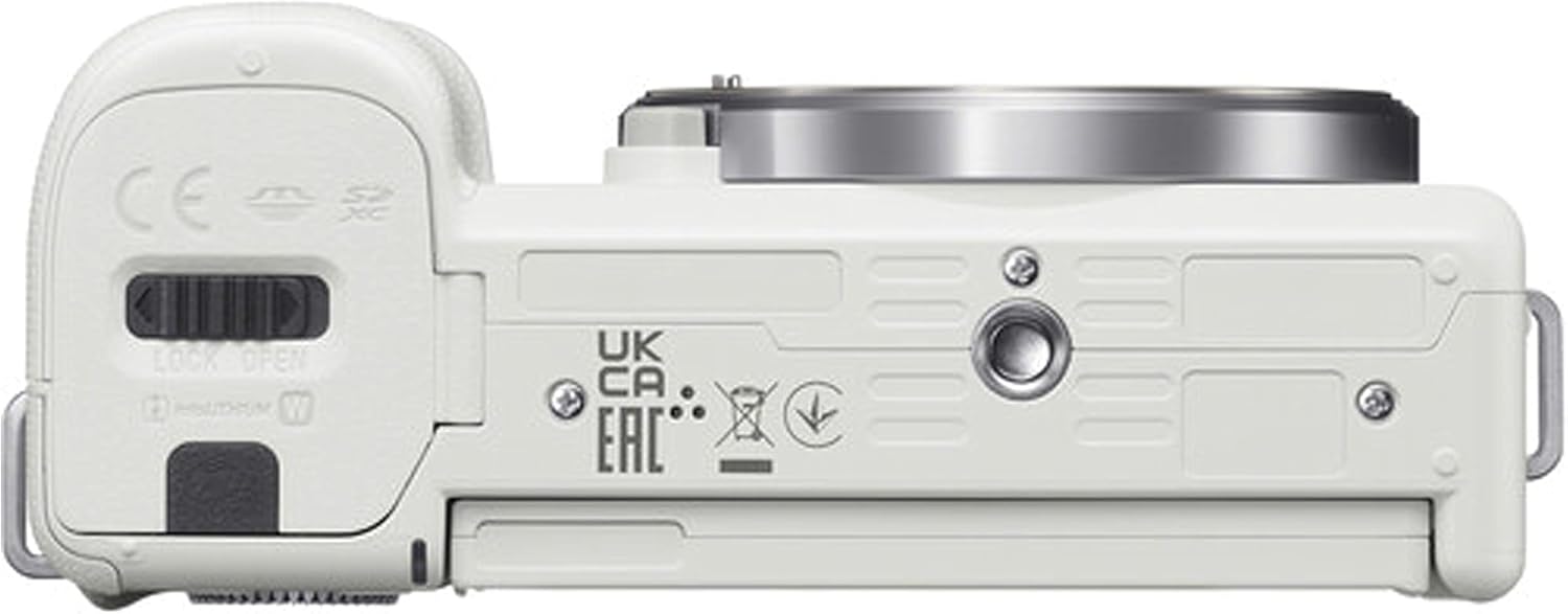 Sony ZV-E10 – Cámara sin espejo (blanco) con lente de 0.630-1.969 in + memoria de 128 GB + luz de video LED + funda, estuche de agarre estable,