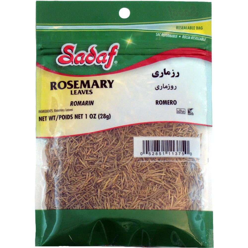Sadaf Hojas de romero – Hojas de romero secas para cocinar y saborizar alimentos – Romero – Halal – Kosher – Bolsa resellable de 1 onza
