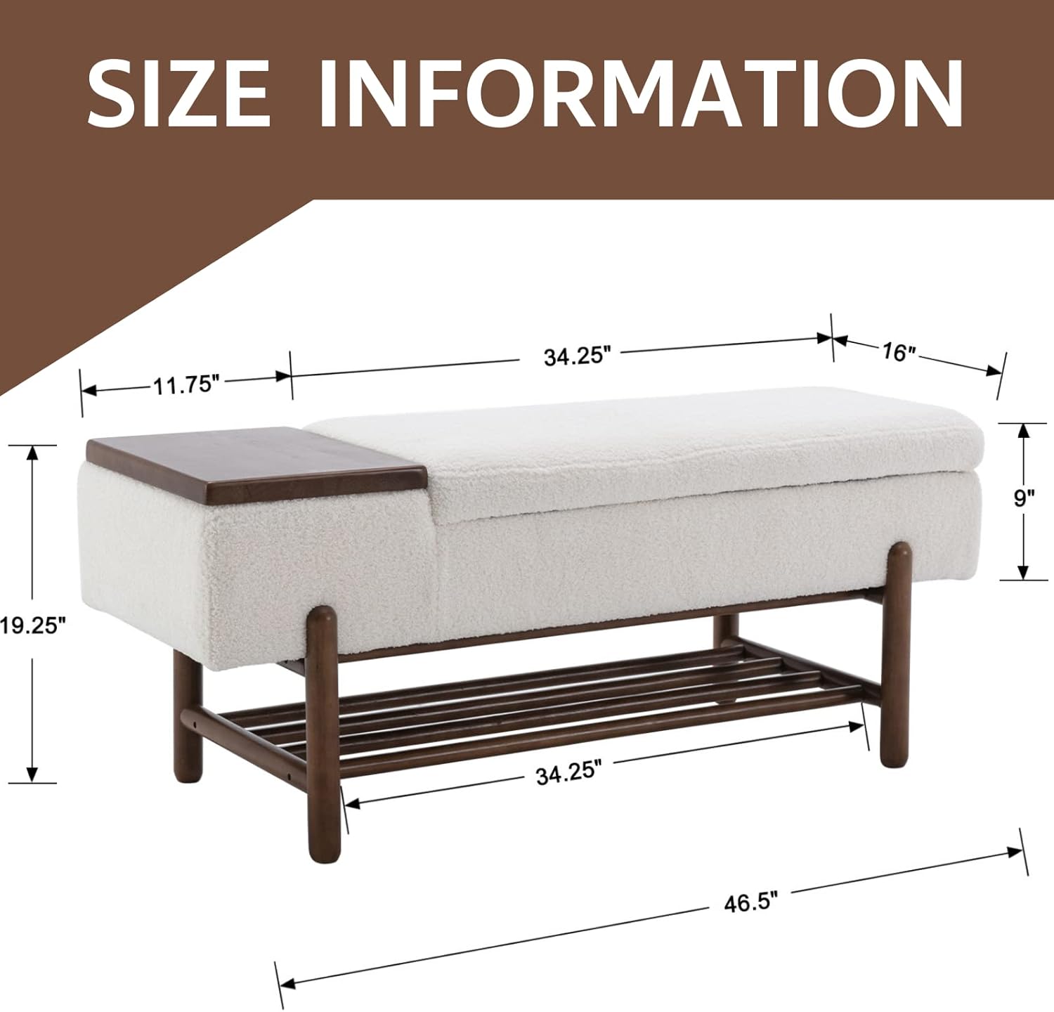 ROCITY Banco de sherpa beige para dormitorio, extremo de la cama, banco otomano de almacenamiento tapizado, banco de almacenamiento moderno con