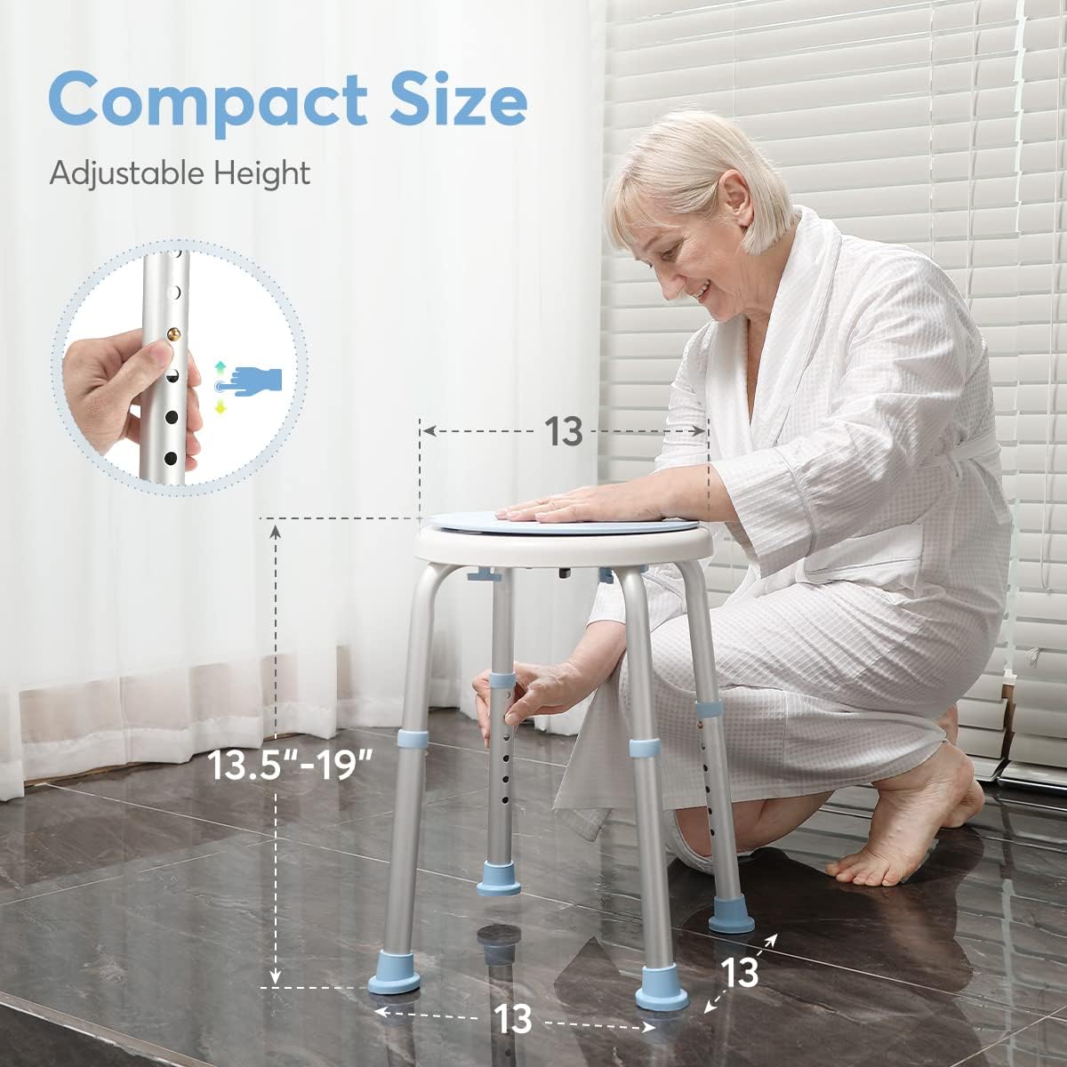 OasisSpace Silla de ducha giratoria de 360 grados, taburete de ducha ajustable sin herramientas y banco de asiento de bañera con puntas de goma