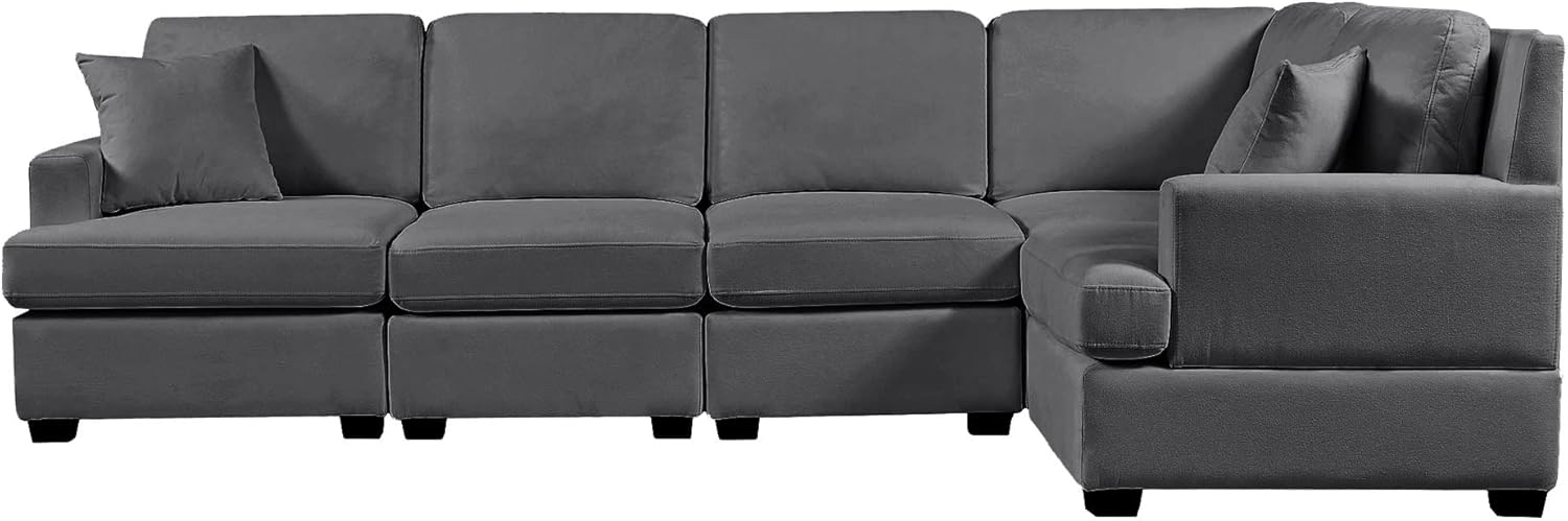 kevinplus Sofá modular modular de 88 pulgadas en forma de L para sala de estar, sofá esquinero moderno de 5 asientos con 2 cojines para apartamento,