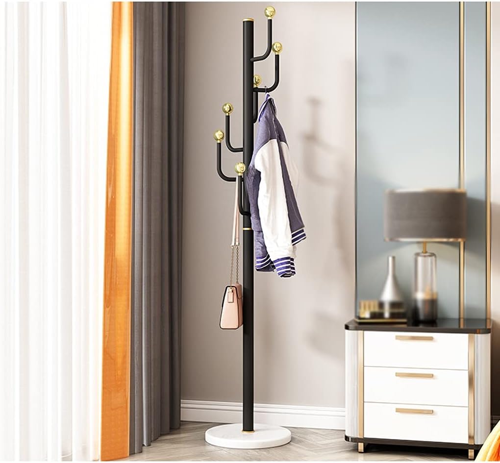 Coat Rack Single Pole Coat Stand Sturdy Stainless Steel Metal Coat Shelf Marble Base Bedroom Living Room Hanger