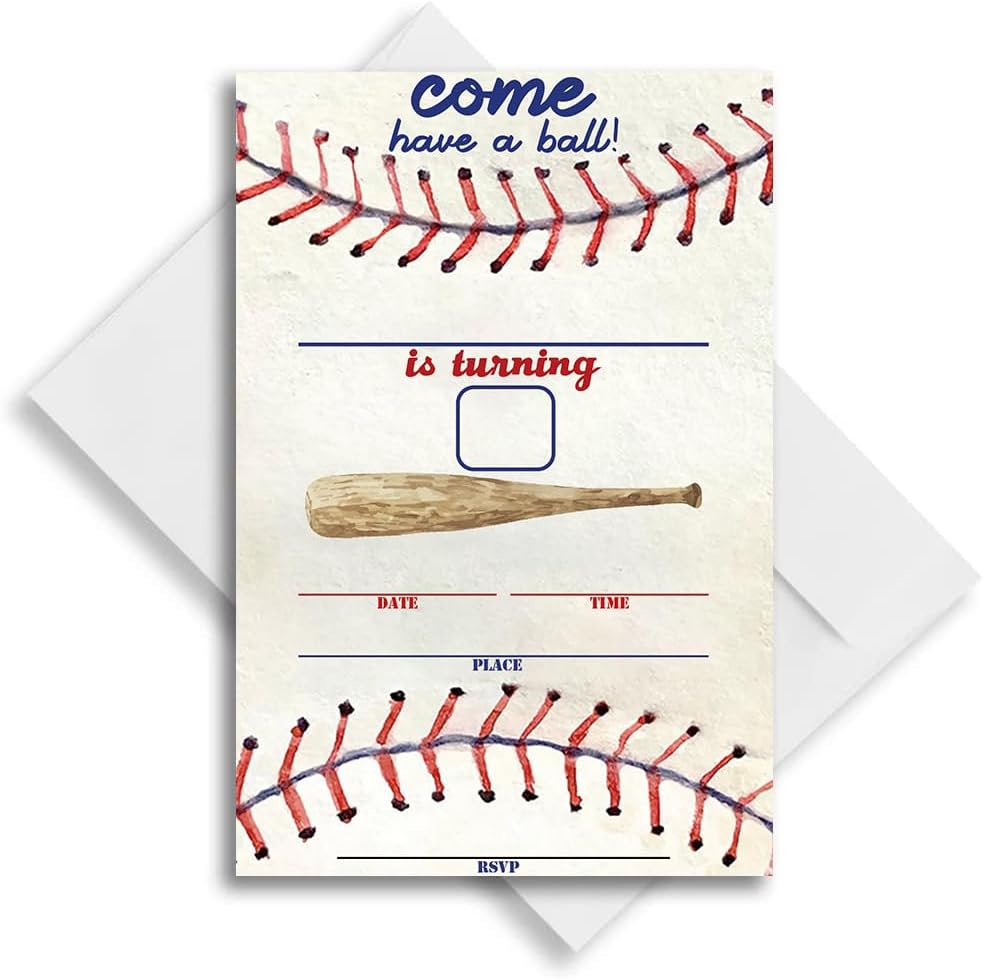 LoaHak Tarjeta de invitaciones de fiesta de cumpleaños de béisbol para niños, fiesta de béisbol, invitación de cumpleaños deportiva. (078)